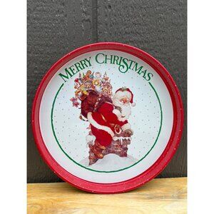 Vintage Giordano Merry Christmas Santa Claus Metal Cookie Serving Tray 12" Red